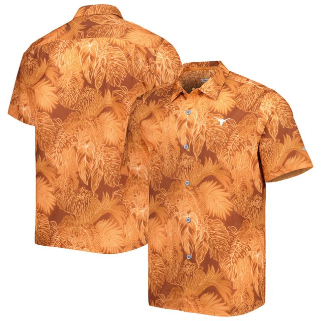 Chemise de camp boutonnée Tommy Bahama Texas Orange Longhorns Coast Frondes luminescentes IslandZone