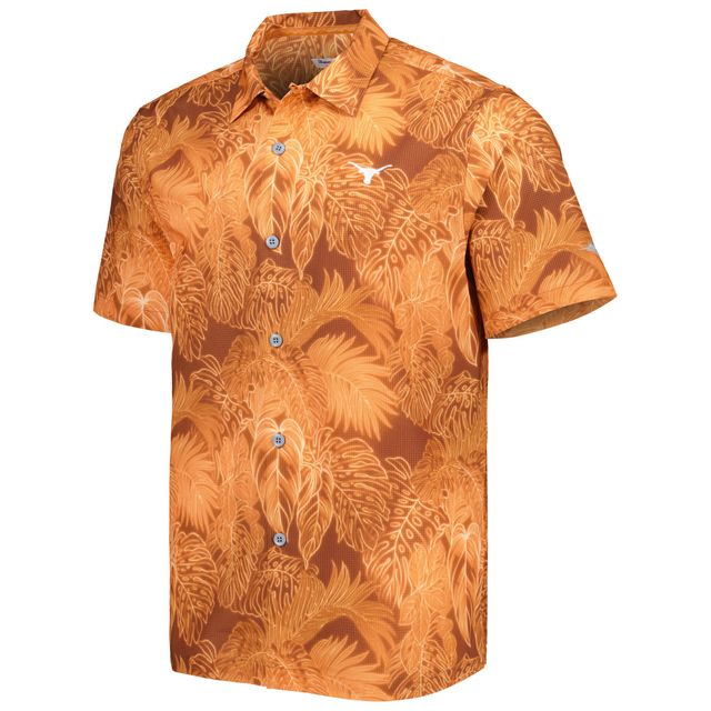 Chemise de camp boutonnée Tommy Bahama Texas Orange Longhorns Coast Frondes luminescentes IslandZone