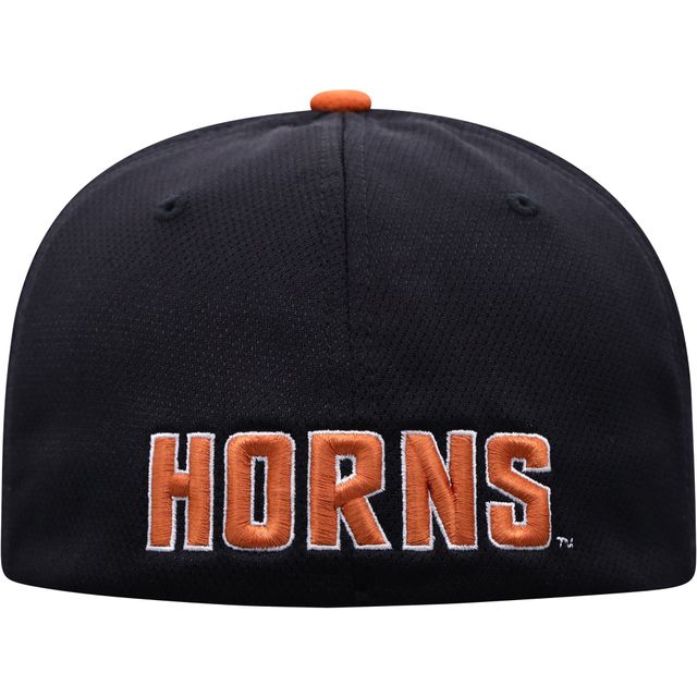 Casquette Top of the World pour homme noir/texas orange Texas Longhorns Two-Tone Reflex Hybrid Tech Flex Hat