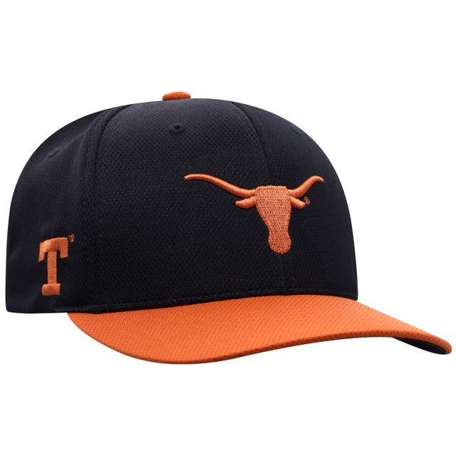 Casquette Top of the World pour homme noir/texas orange Texas Longhorns Two-Tone Reflex Hybrid Tech Flex Hat