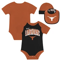 Ensemble body, bavoir et bonnet dynamique Texas Longhorns orange brûlé pour nouveau-nés nourrissons