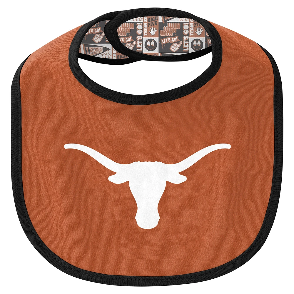 Ensemble body, bavoir et bonnet dynamique Texas Longhorns orange brûlé pour nouveau-nés nourrissons