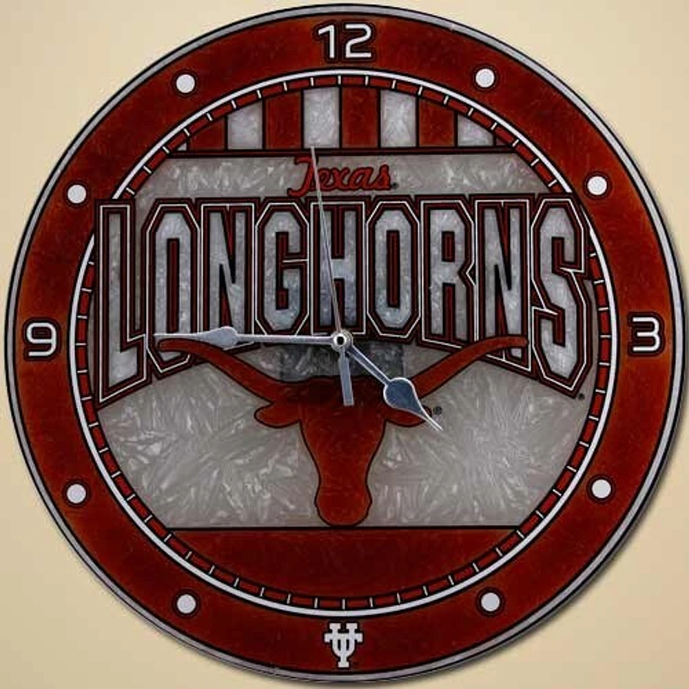 Horloge murale en verre artistique de 12 po Texas Longhorns