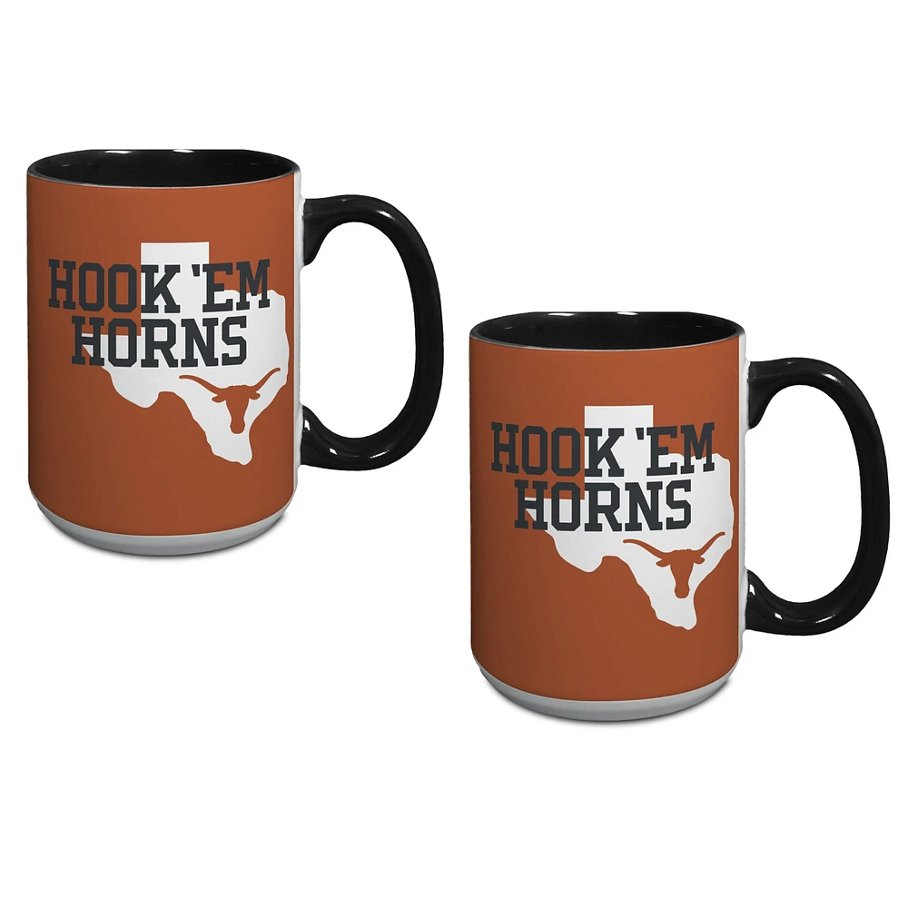 Lot de deux tasses à café de 15 oz avec inscription « Hometown » des Texas Longhorns