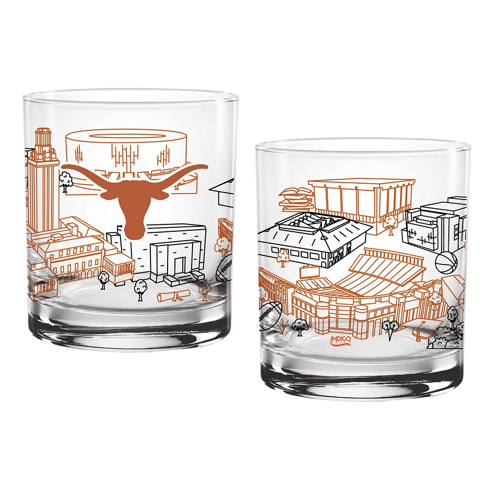 Texas Longhorns paquet de deux 14oz. Verre d’art de ligne de campus