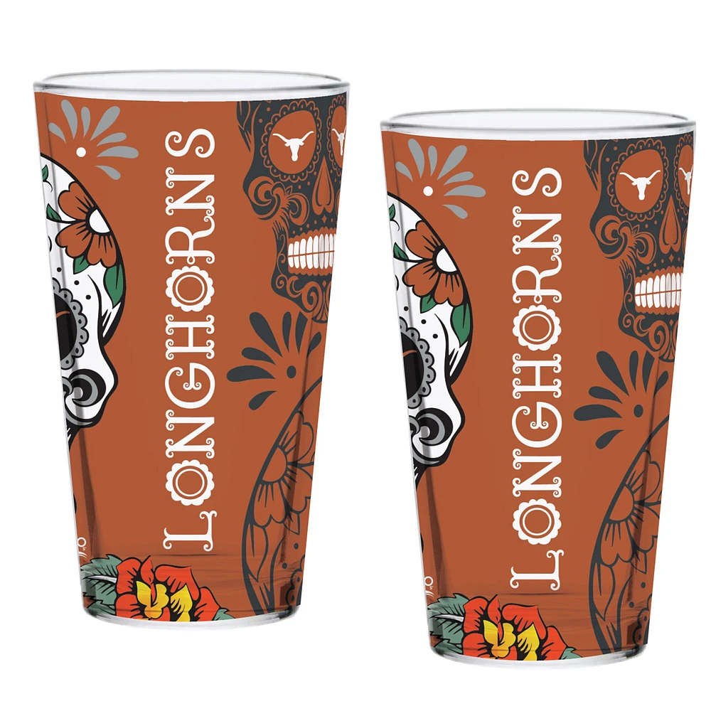 Texas Longhorns paquet de deux 16oz. Ensemble de verres à pinte Dia De Los Muertos