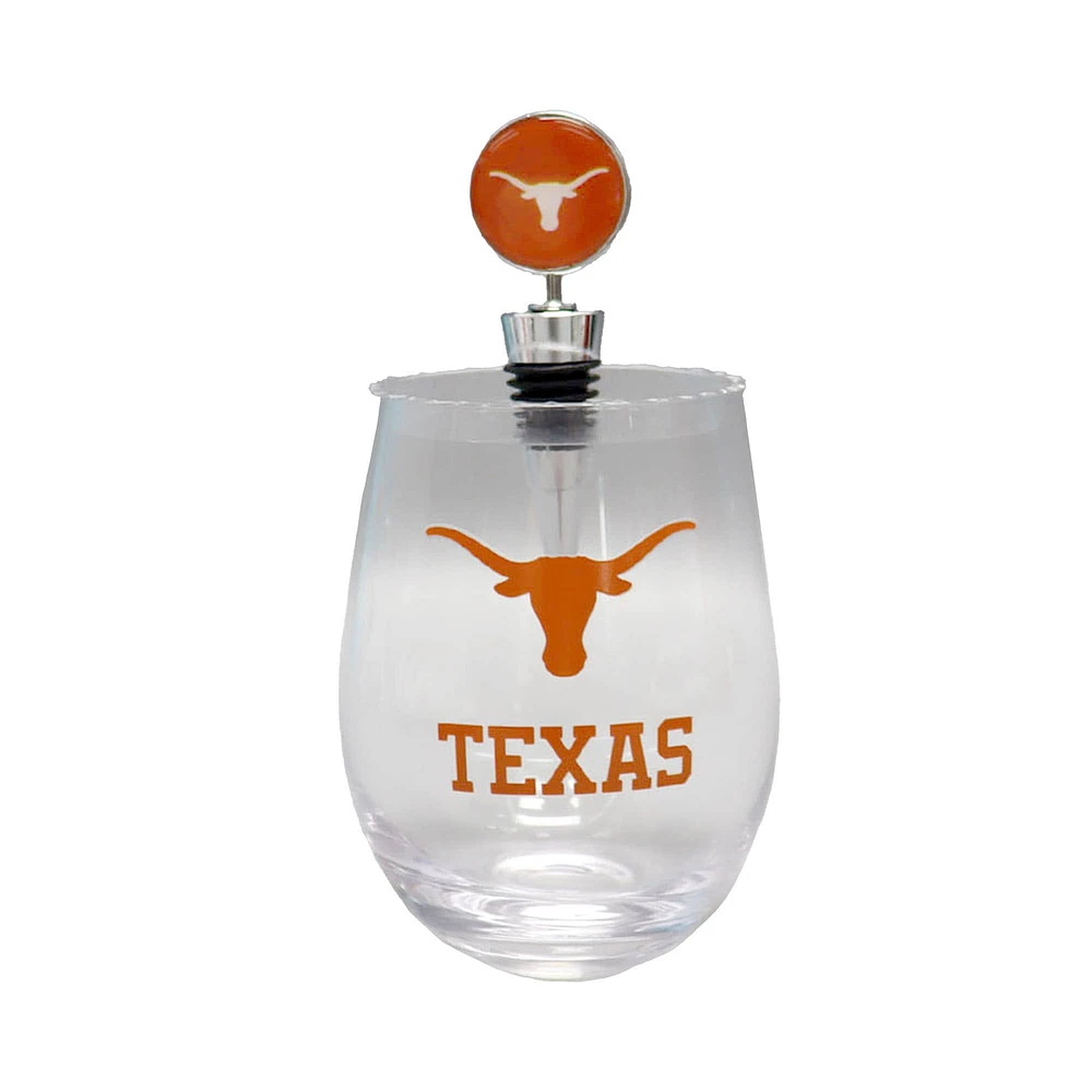 Verre à vin sans pied Texas Longhorns de 15 oz avec bouchon pour bouteille de vin de The Memory Company