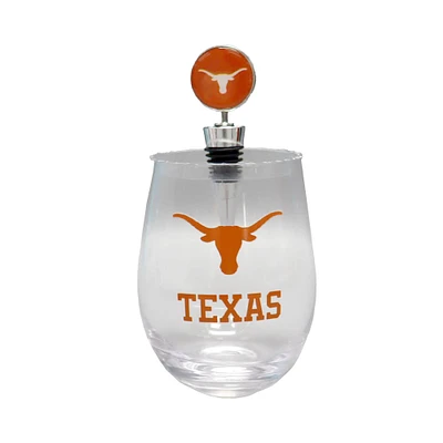 Verre à vin sans pied Texas Longhorns de 15 oz avec bouchon pour bouteille de vin de The Memory Company