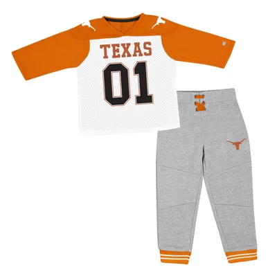 Texas Longhorns Colosseum Toddler Jingtinglers Football V-Neck Jersey T-Shirt & Pants Set - Orange/Heather Gray