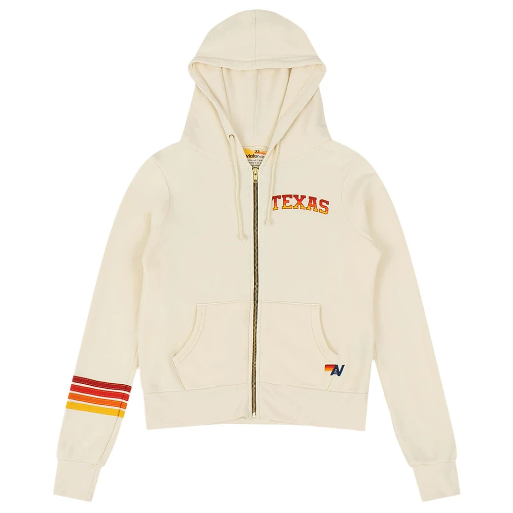 Unisex Aviator Nation White Texas Longhorns Hook Em Tri-Blend Full-Zip Hoodie