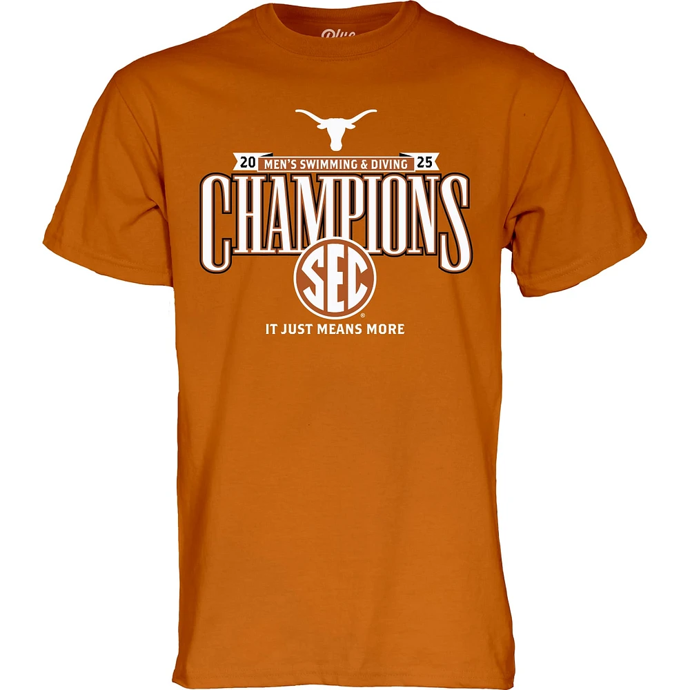 Unisex Blue 84  Texas Orange Longhorns 2025 SEC Men's Swimming and Diving Conference Champions Locker Room T-Shirt