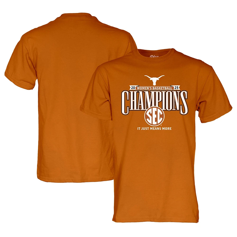 T-shirt unisexe bleu 84 Texas Orange Longhorns 2025 SEC Champions de la saison régulière basket-ball féminin pour vestiaire
