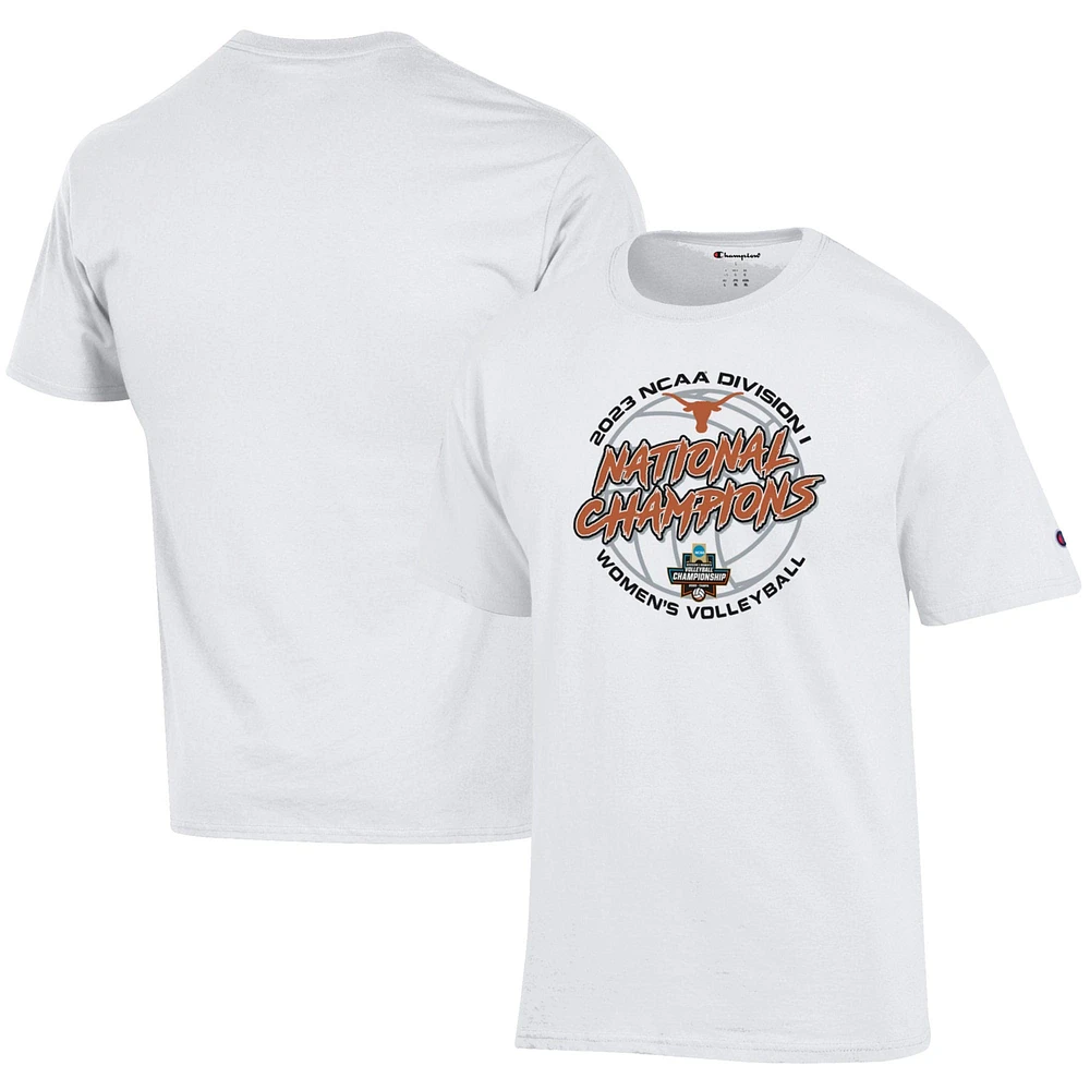 T-shirt unisexe Champion blanc Texas Longhorns 2023 NCAA Champions nationaux de volley-ball féminin vestiaire