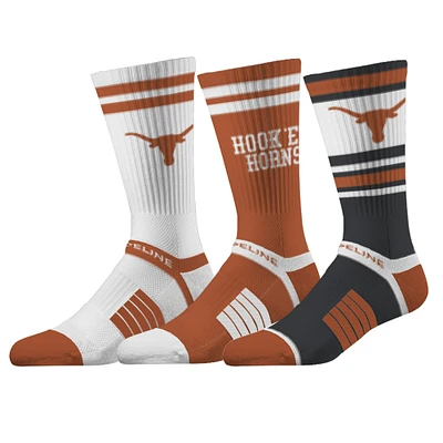 Lot de trois paires de chaussettes unisexes en tricot blanc de qualité supérieure Strideline Texas Longhorns