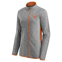 Women's Fanatics  Heather Gray Texas Longhorns Block Party Fleece Full-Zip Sweater