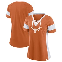 Women's Fanatics  Texas Orange Longhorns Unmasked Hero Block Party Athena Lace-Up Top