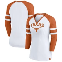 Women's Fanatics  White Texas Longhorns Block Party Notch Neck Raglan 3/4 Sleeve Top