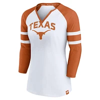 Women's Fanatics  White Texas Longhorns Block Party Notch Neck Raglan 3/4 Sleeve Top