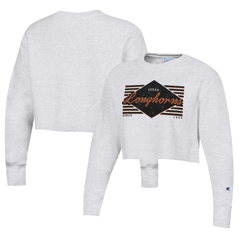 Women's Champion Heather Gray Texas Longhorns Reverse Weave Cropped Pullover Sweatshirt