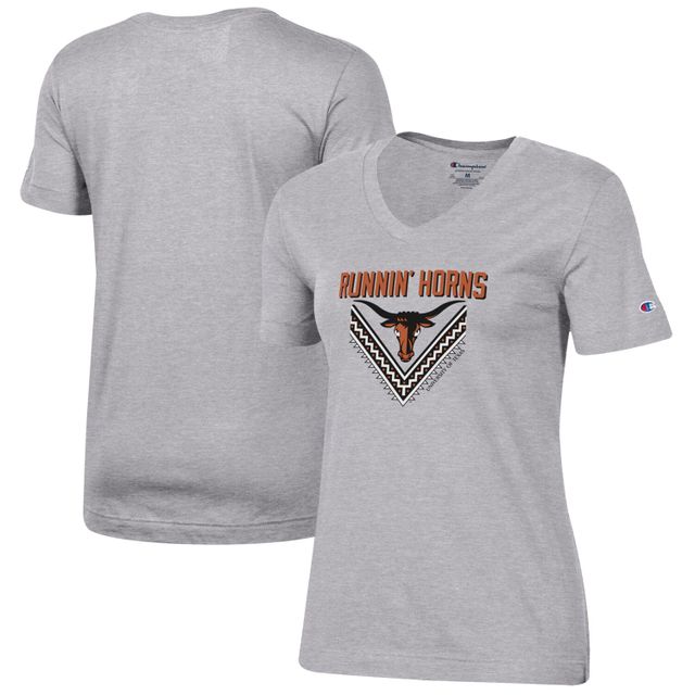 Champion Heathered Grey Texas Longhorns Runnin' Horns T-shirt à col en V pour femmes