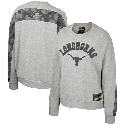 Sweat-shirt Colosseum Heather Grey Texas Longhorns OHT pour femmes, drapeau d'appréciation militaire, rang Dolman