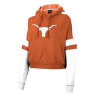 Women's Colosseum Texas Orange Longhorns Throwback Stripe Arch Logo Cropped Pullover Hoodie