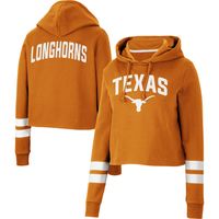 Women's Colosseum Texas Orange Longhorns Throwback Stripe Cropped Pullover Hoodie