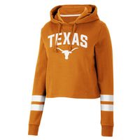 Women's Colosseum Texas Orange Longhorns Throwback Stripe Cropped Pullover Hoodie