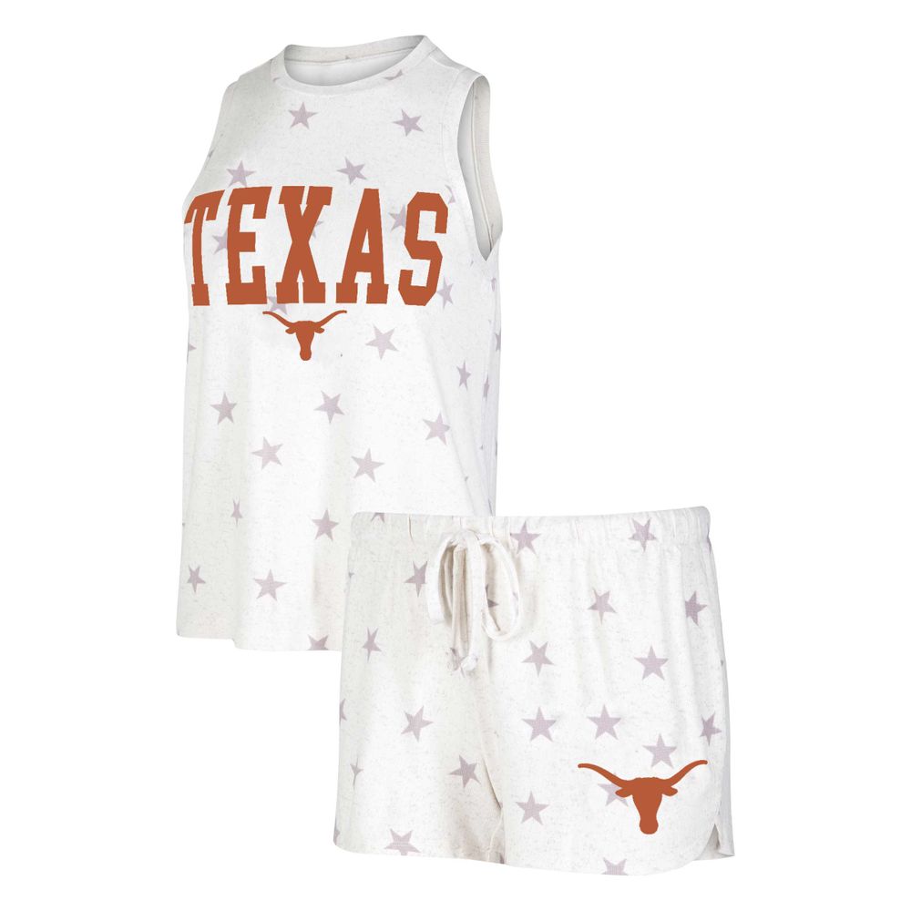 Women's Concepts Sport Cream Texas Longhorns Agenda Stars Tank Top and Shorts Sleep Set