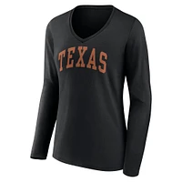 T-shirt noir à manches longues et col en V Fanatics pour femmes Texas Longhorns Basic Arch