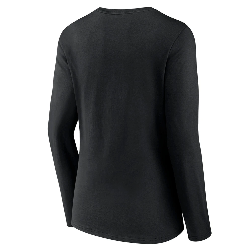 T-shirt noir à manches longues et col en V Fanatics pour femmes Texas Longhorns Basic Arch