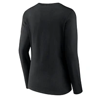 T-shirt noir à manches longues et col en V Fanatics pour femmes Texas Longhorns Basic Arch