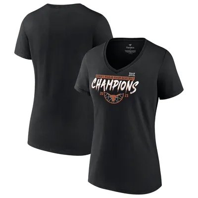 Texas Longhorns Fanatics Branded Women's 2023 Big 12 Basketball Regular Season Champions V-Neck T-Shirt - Black