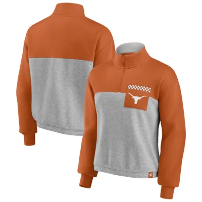 Texas Longhorns Fanatics Branded Women's Sideline to Colorblock Quarter-Zip Jacket - Orange/Heathered Gray