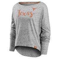 Women's Fanatics Gray Texas Longhorns Iconic Speckled Boat Neck Long Sleeve T-Shirt