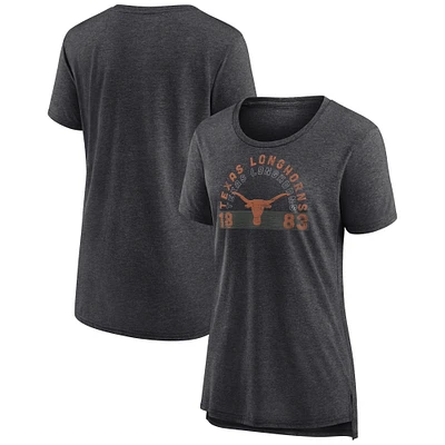 T-shirt tri-blend délavé pour femme Fanatics Heather Charcoal Texas Longhorns Badge