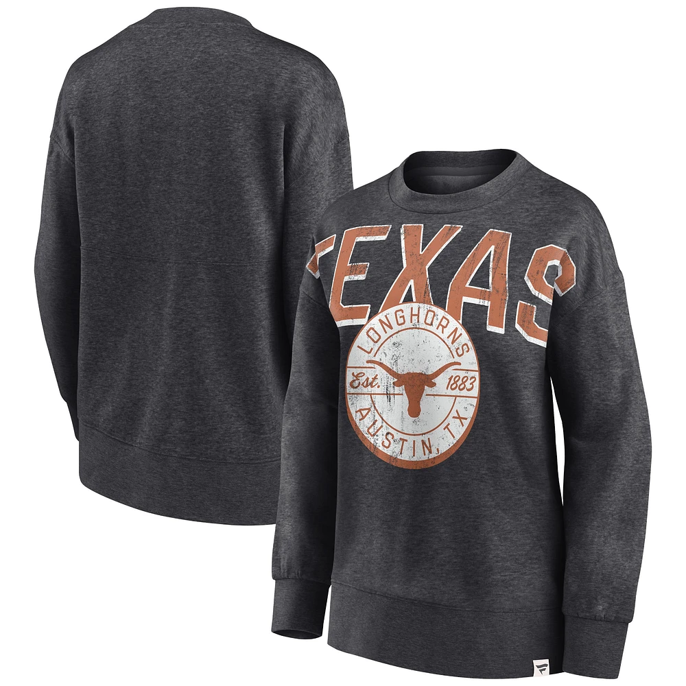 Women's Fanatics Heathered Charcoal Texas Longhorns Jump Distribution Pullover Sweatshirt