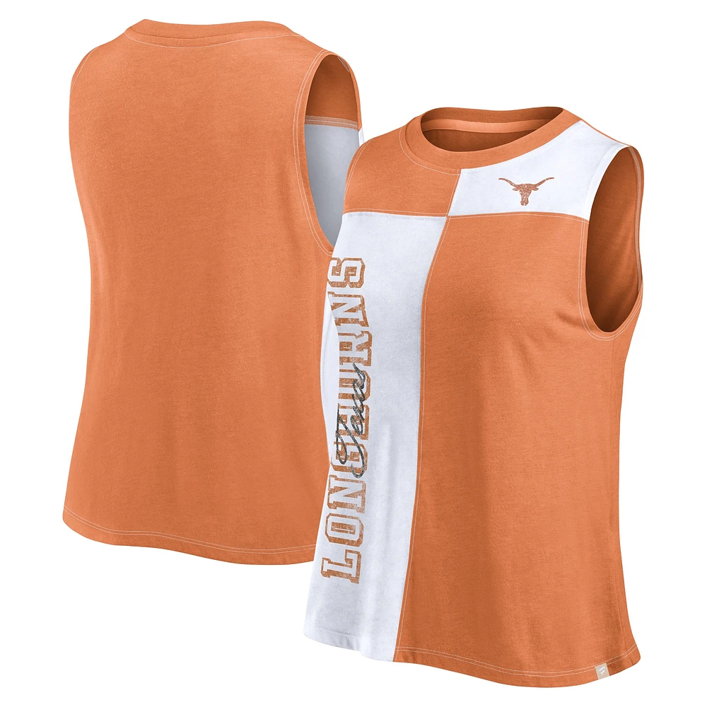 Débardeur à col montant Fanatics Texas orange/blanc Longhorns pour femmes