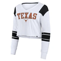 Women's Fanatics White Texas Longhorns Training Camp Cropped Long Sleeve V-Neck Fashion Top