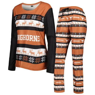 Texas Longhorns FOCO Ugly Long Sleeve T-Shirt & Pajama Pants Sleep Set - Orange