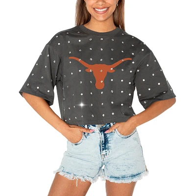 Women's Gameday Couture Gray Texas Longhorns Go Time Rhinestone Crop T-Shirt