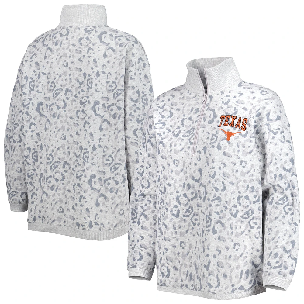 Sweat Gameday Couture gris chiné Texas Longhorns léopard quart-zip pour femme