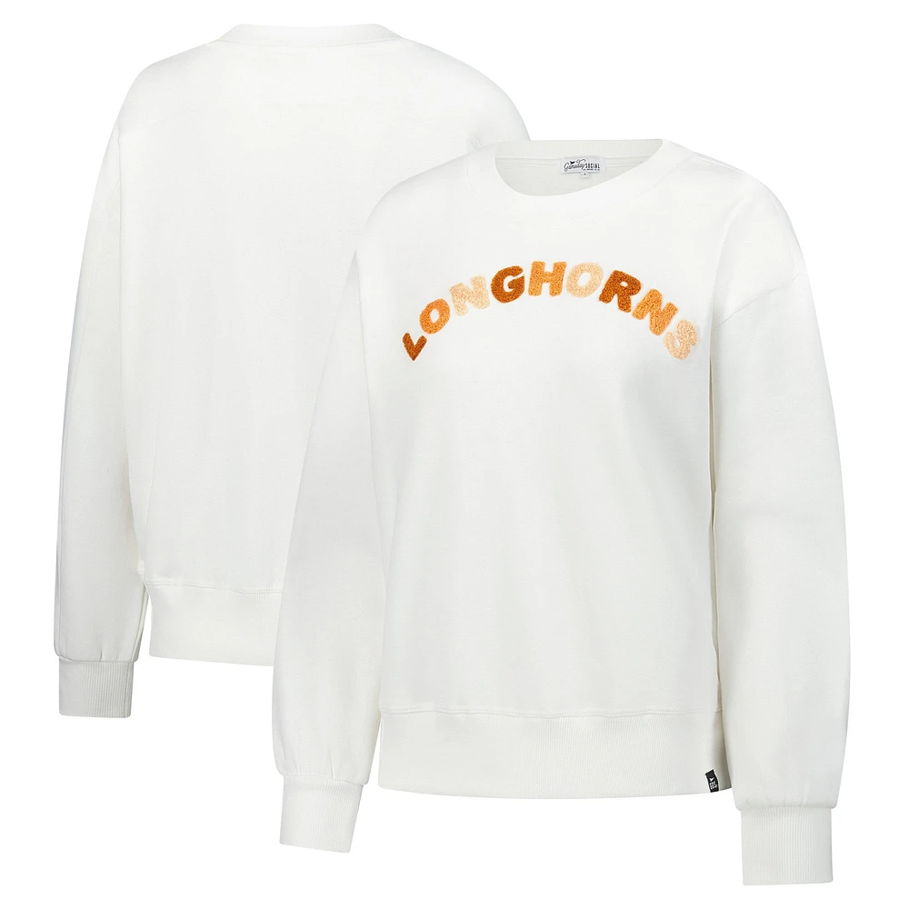 Sweat-shirt à enfiler surdimensionné Charlie Rainbow Chenille Arch blanc des Texas Longhorns pour femmes