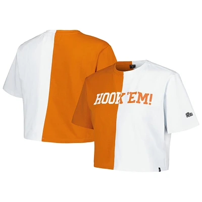 Women's Hype and Vice Texas Orange/White Longhorns Color Block Brandy Cropped T-Shirt