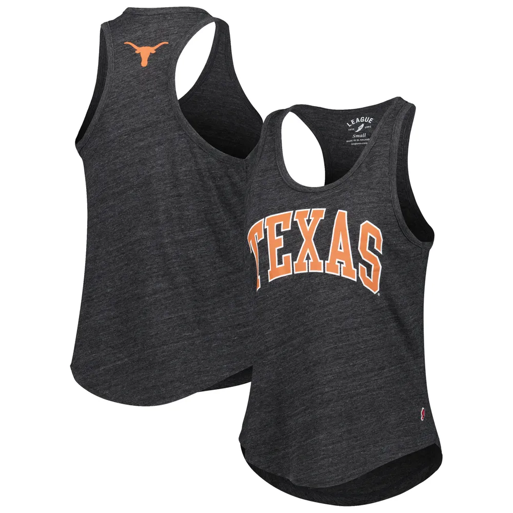 Women's League Collegiate Wear Noir Texas Longhorns Two-Hit Intramural Tri-Blend Scoop Neck Racerback Tank Top