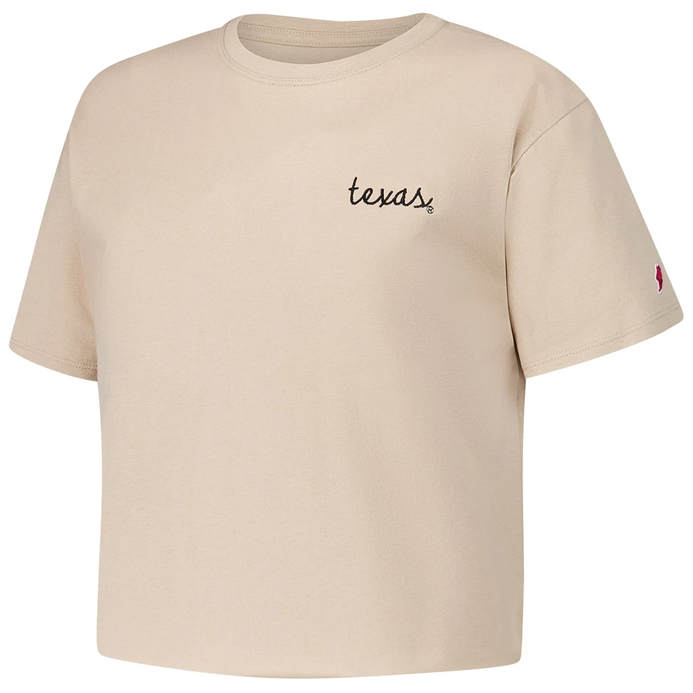 T-shirt mi-long en coton beige Texas Longhorns Clothesline pour femme de la ligue universitaire