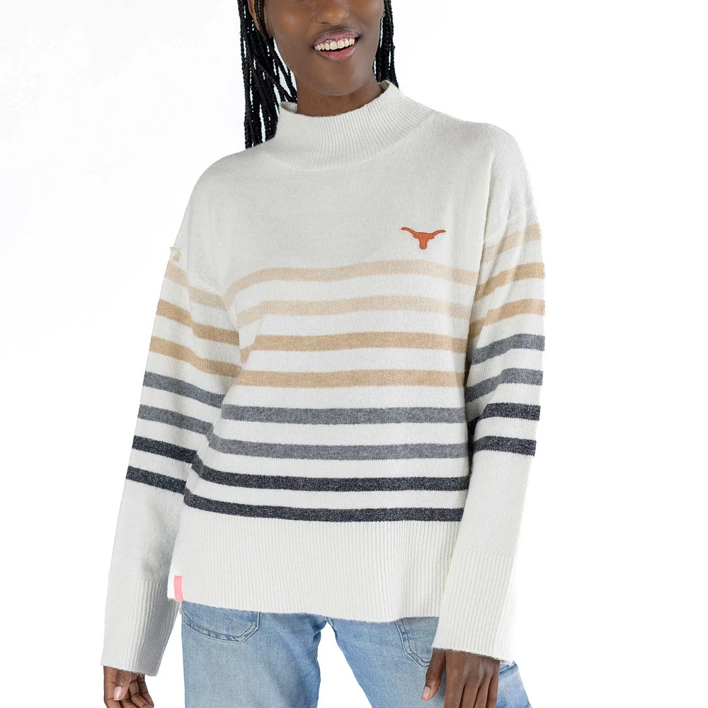 Women's Lusso  White Texas Longhorns Simone Striple Mock Neck Oversized Pullover Sweater