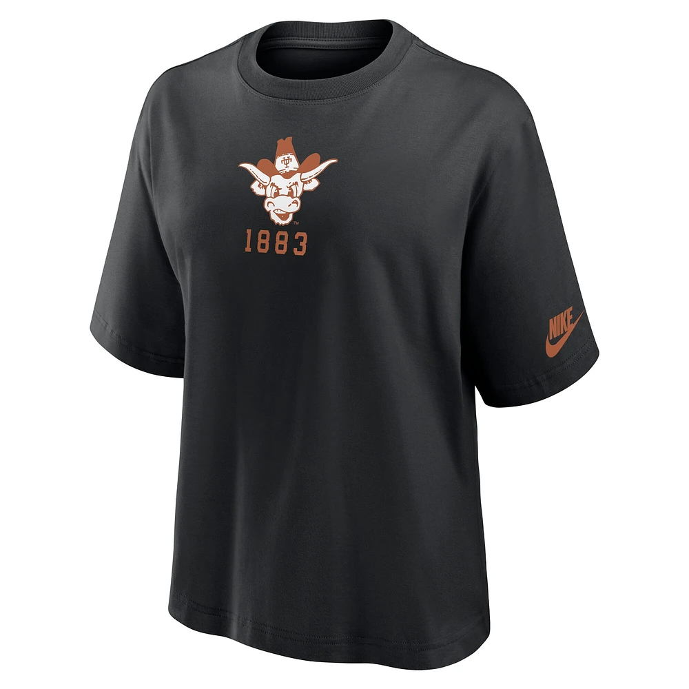 T-shirt Nike noir Texas Longhorns Legacy Established Boxy pour femme
