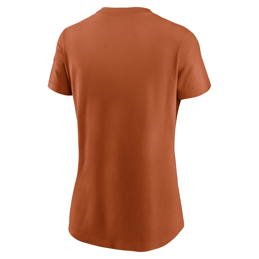T-shirt Nike orange brûlé avec logo Primetime des Texas Longhorns pour femme
