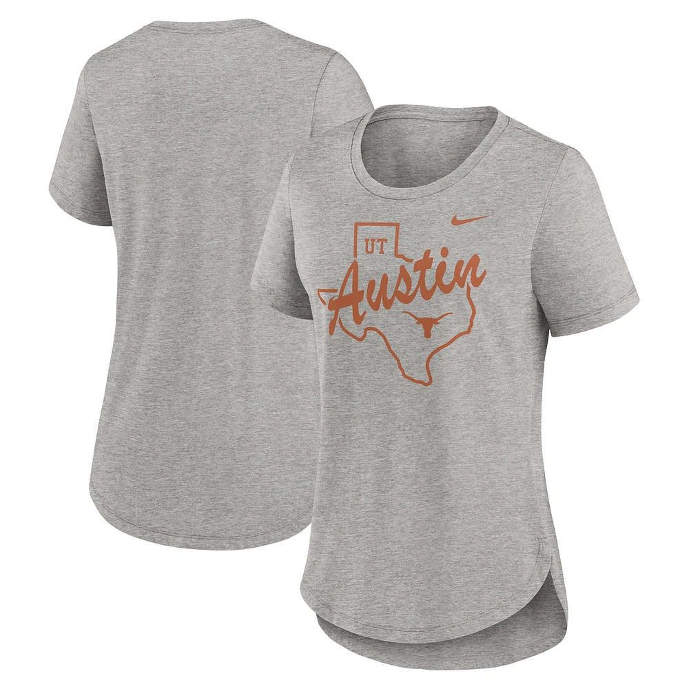 T-shirt Nike Heather Grey Texas Longhorns Local Campus Location Mantra Tri-Blend pour femme